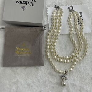 Brand-new Vivienne Westwood three-tier necklace with teardrop-shaped pendant